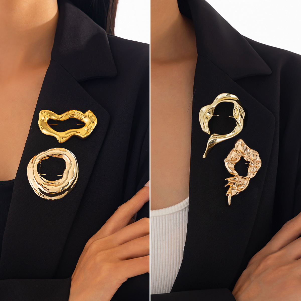 Women Accessories Jewelry - เข็มกลัดแฟชั่นดีไซน์แปลกใหม่สำหรับผู้หญิง สีทองและสีเงิน เครื่องประดับตกแต่งเสื้อผ้า