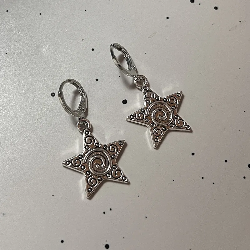 Women'S Emo Accessories - Vintage Goth SilverสีเกลียวVortex Starจี้ต่างหูสําหรับผู้หญิงผู้ชายPunk Y2K EMO