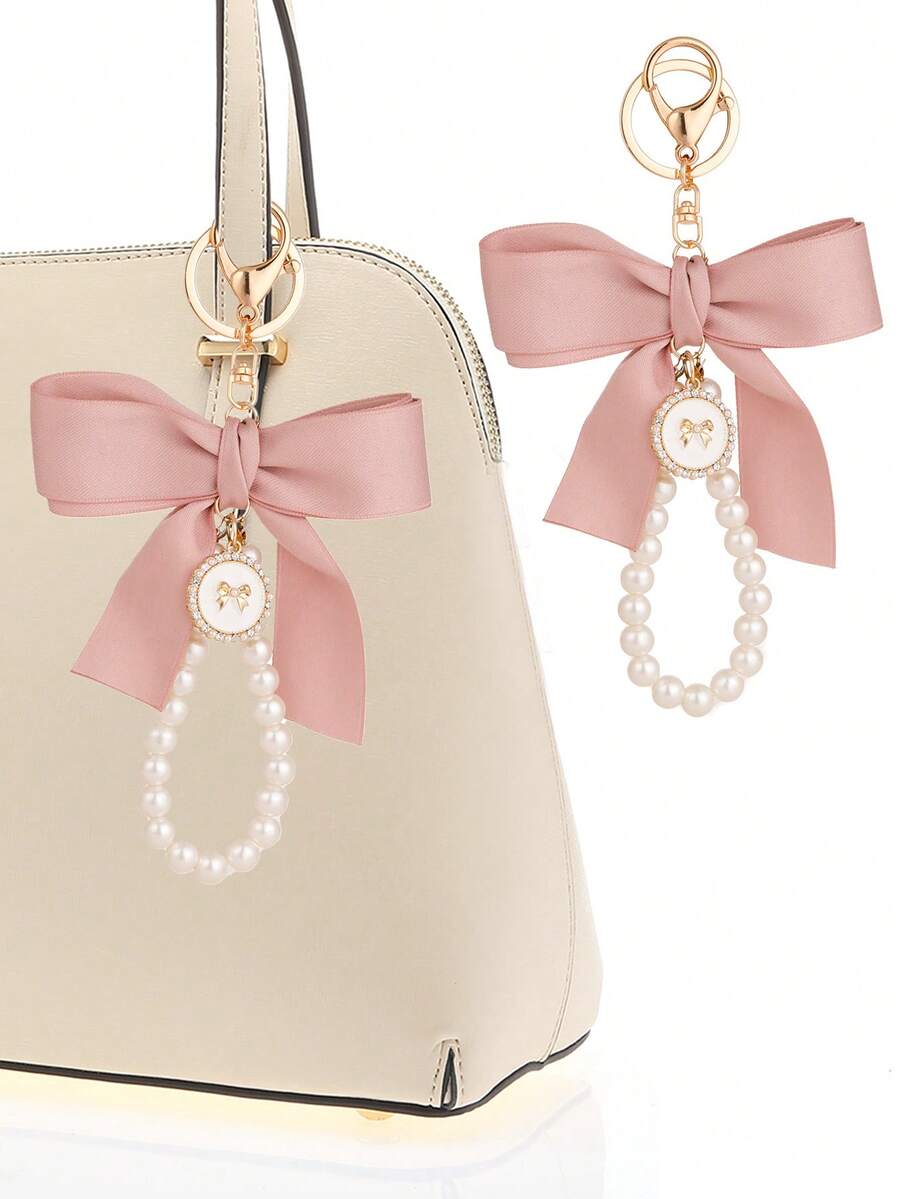 Women'S Accessories Gift Ideas - พวงกุญแจโบว์ผูกแบบถัก 1 ชิ้น, เครื่องประดับกระเป๋าแฟชั่นและพวงกุญแจรถยนต์สำหรับผู้หญิง, อุปกรณ์เสริมกระเป๋า, สายคล้องพร้อมที่ใส่บัตร,