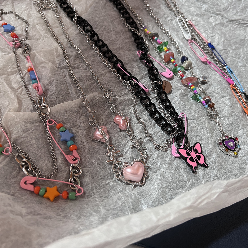 Women'S Emo Accessories - สร้อยคอลูกปัดปัก Y2k วินเทจสีชมพูสำหรับผู้หญิงเครื่องประดับแนวอีเจิร์ลเคป็อปของขวัญกอธฮาราจูกุ Emo 2000s เครื่องประดับที่ไม่ธรรมดา