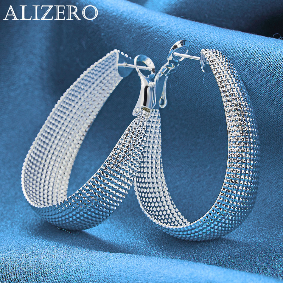 Women'S Accessories Gift Ideas - ต่างหูเงินแท้ 925 รูปทรงวงรีแบบตาข่าย ALIZERO สำหรับผู้หญิง เครื่องประดับแฟชั่น